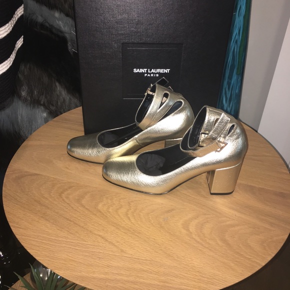 New Saint Laurent Babies Gold Dual Ankle Sandals - Picture 4 of 8